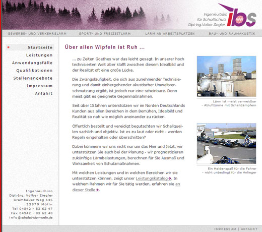 Screenshot der Startseite des Ingenieurbüros Ziegler