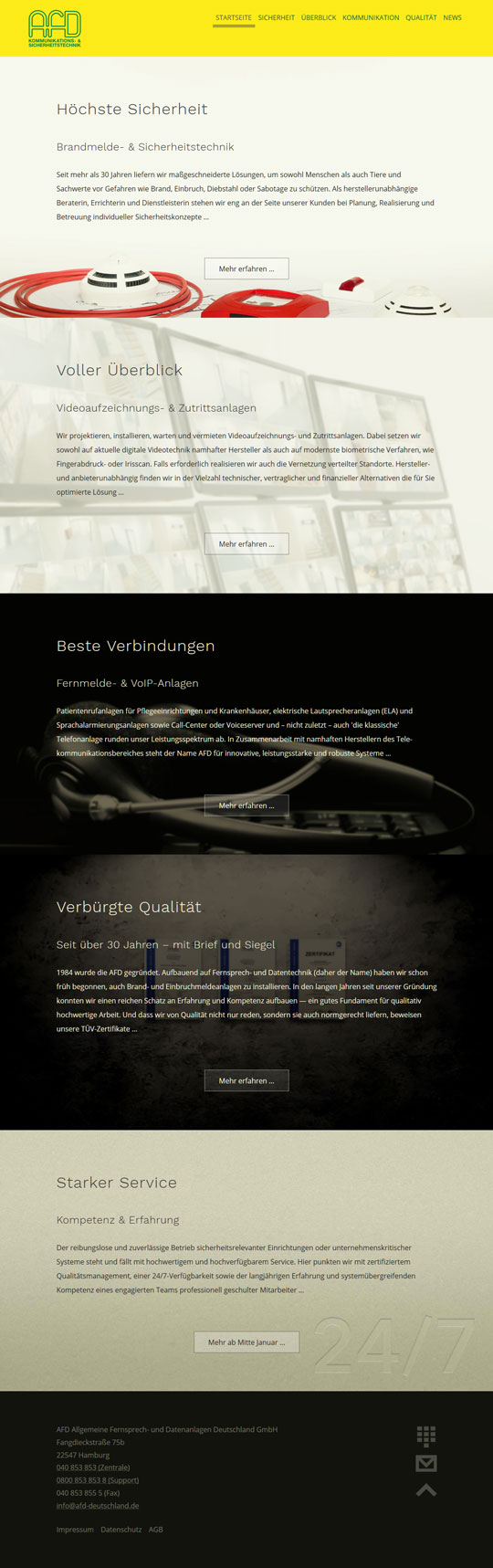 Screenshot der Startseite der AFD Deutschland GmbH, Hamburg