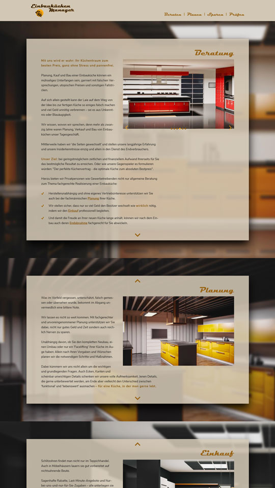 Screenshot der Startseite von Einbauküchen-Manager, Poggensee